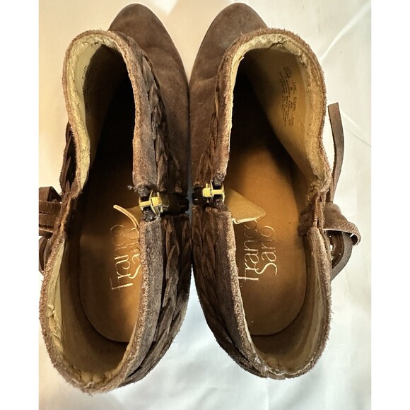 Women’s Franco Sarto Braided Fringe Brown Wedge Ankle Boots Bootie Sz. 10M - Picture 15 of 15